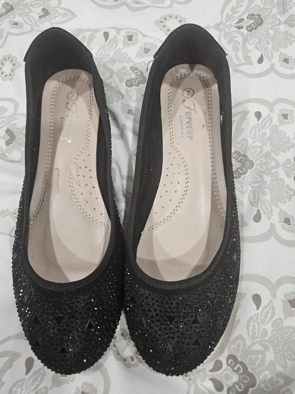 Forever Comfort Black Embellished Ballet Flats